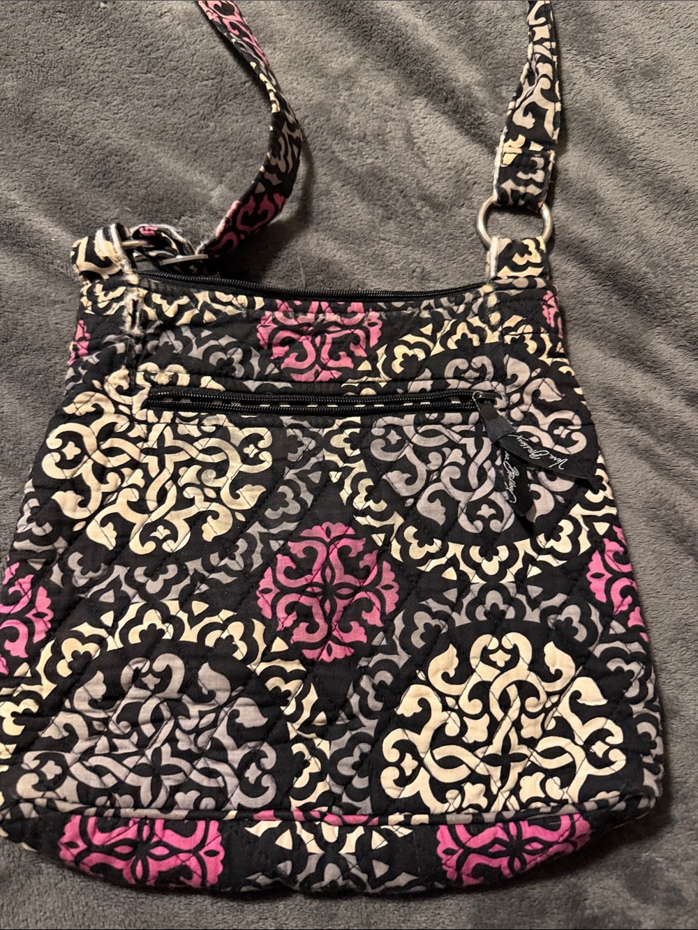 Vera Bradley Black, Cream & Pink Quilted Crossbody